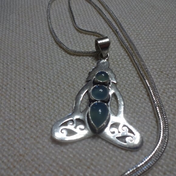 Unique BLUE CHALCEDONY Handmade Sterling GODDESS Pendant/Chain #798B - Picture 3 of 3